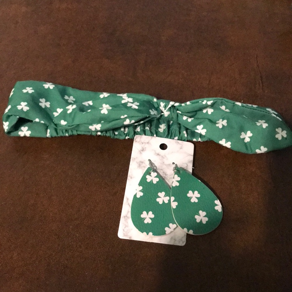 White four leaf clovers headband and earring set